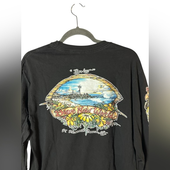 Brave New World Long Sleeve Graphic Tee Black Surf Shirt Gildan Medium - Picture 5 of 9